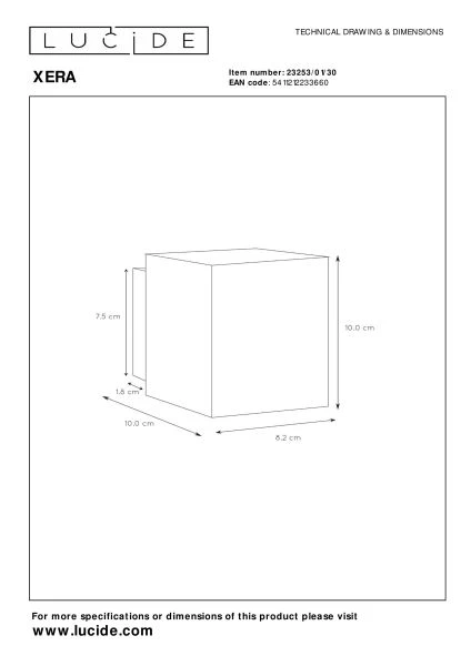 Lucide XERA - Lámpara de pared - 1xG9 - Negro - técnico